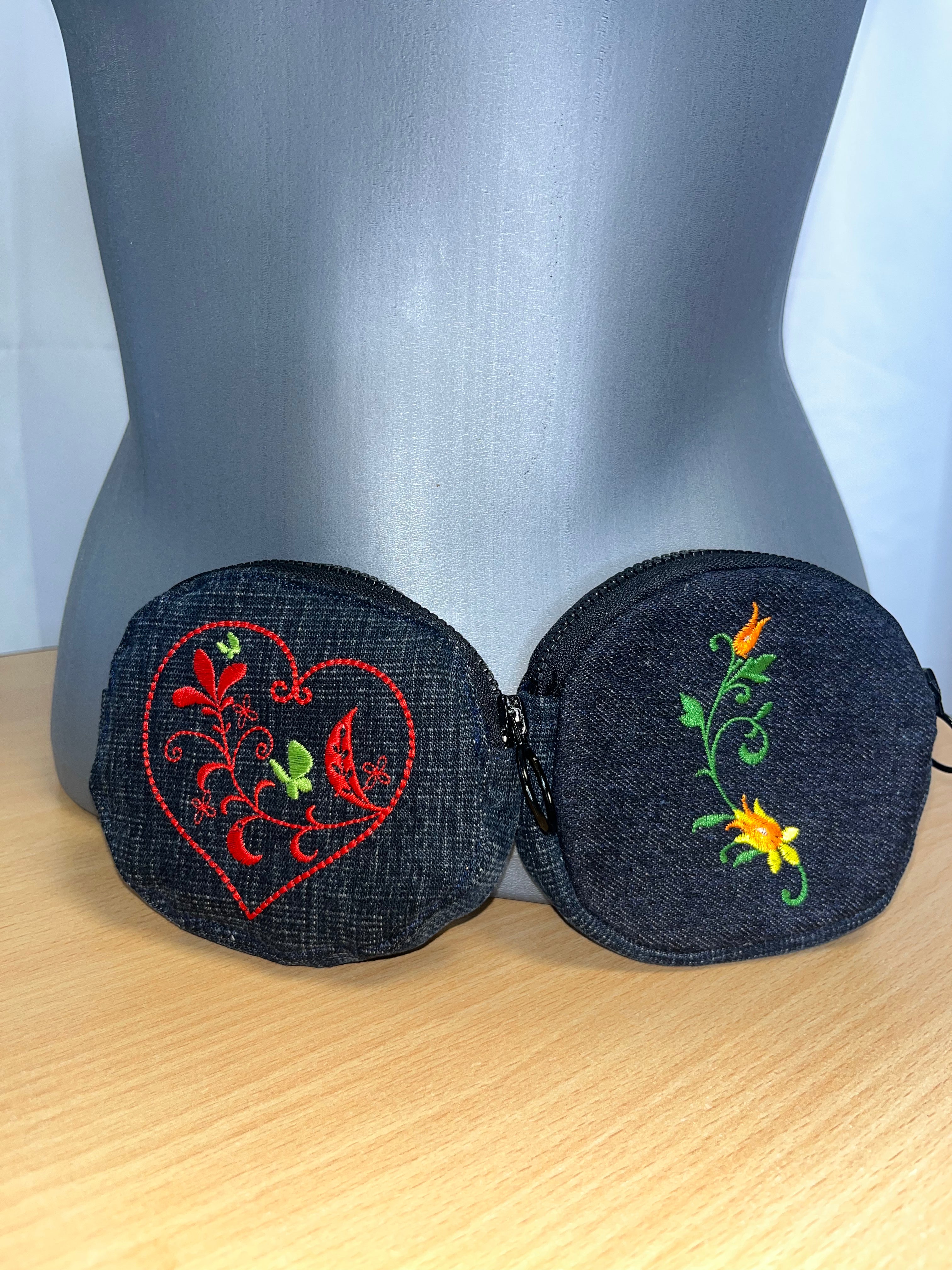 Porte-monnaies denim fleurs