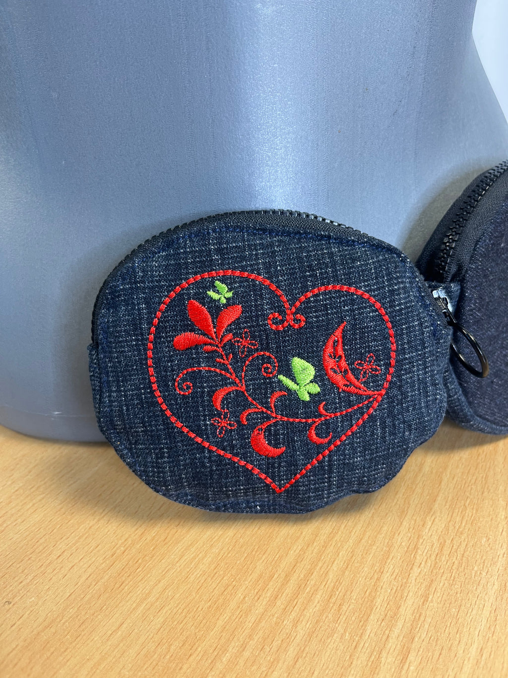 Porte-monnaie denim broderie cœur