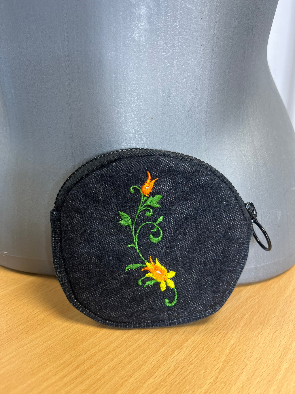 Porte-monnaies denim fleurs