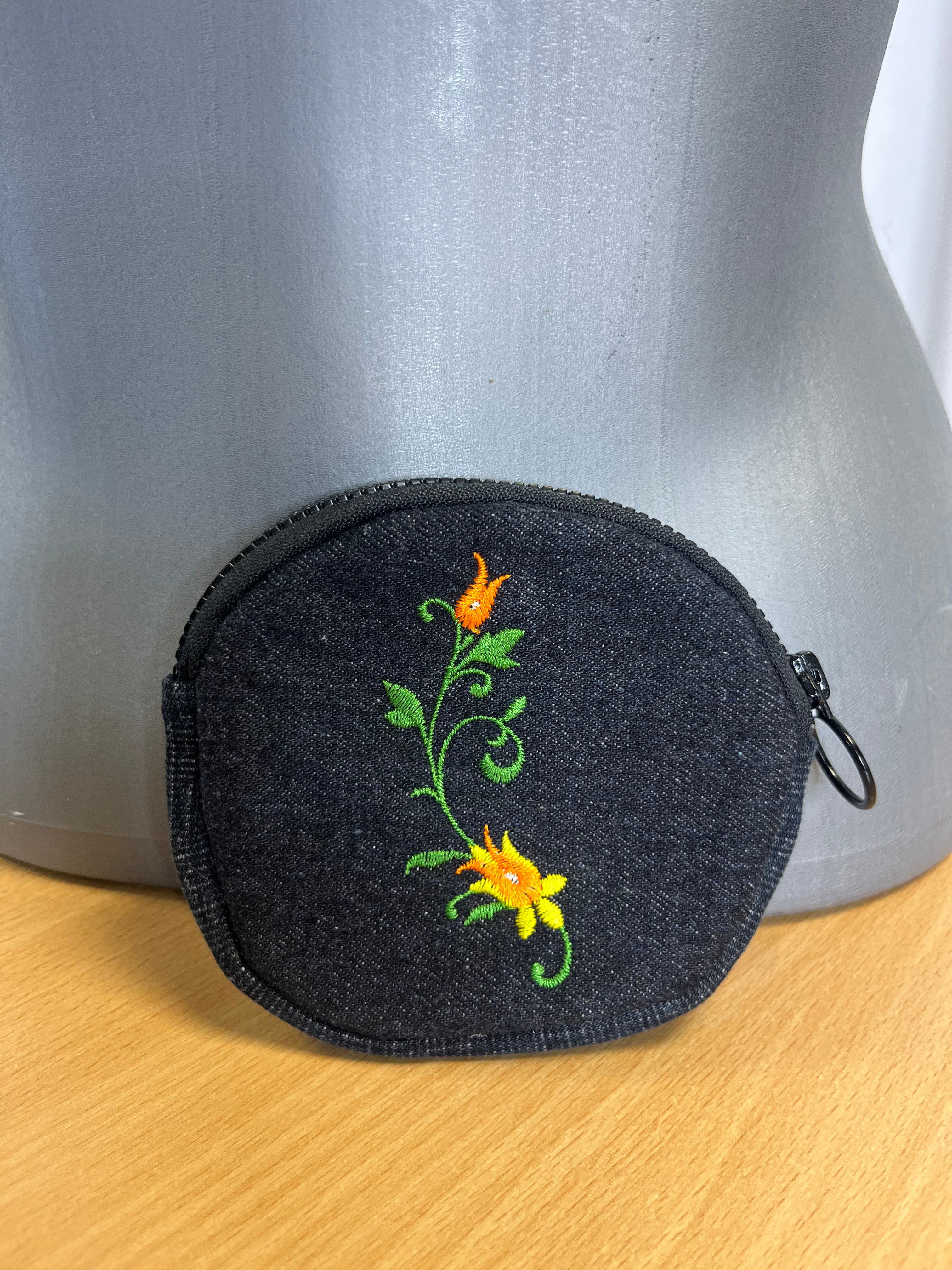 Porte-monnaies denim fleurs