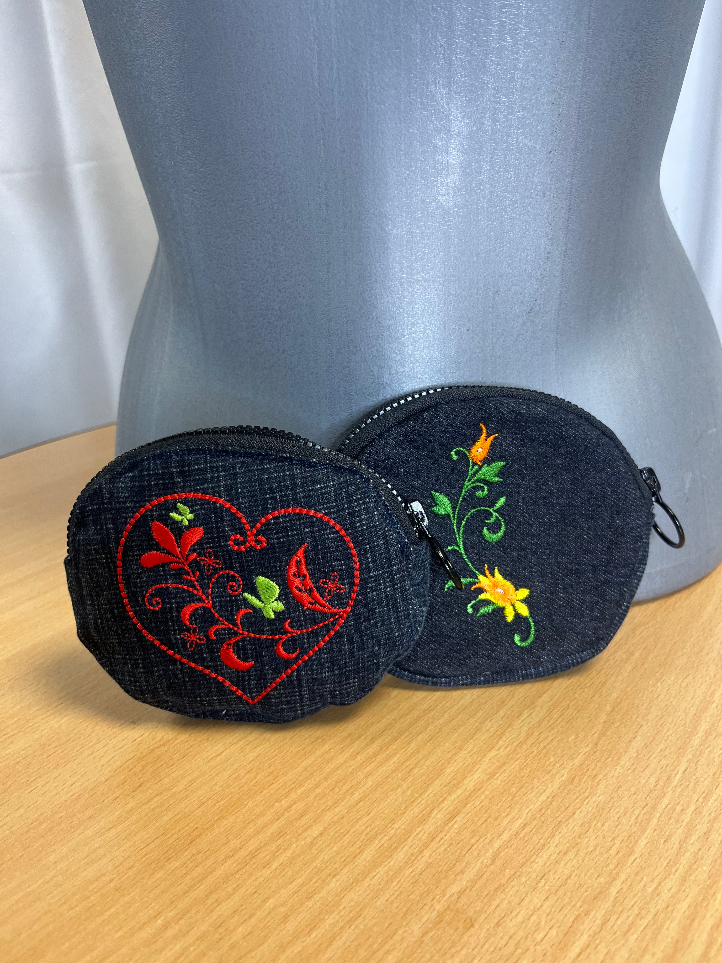 Porte-monnaie denim broderie cœur