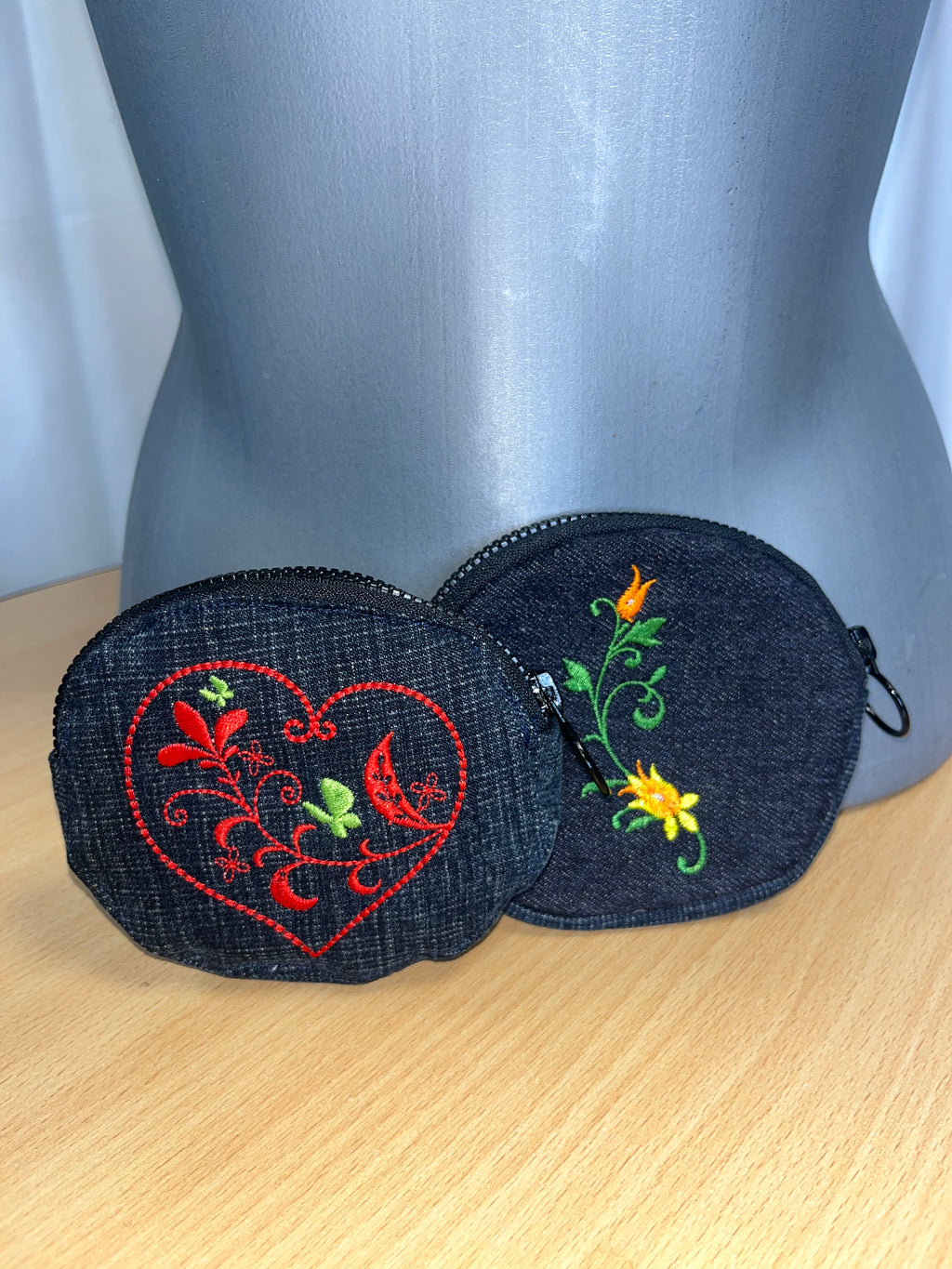 Porte-monnaie denim broderie cœur