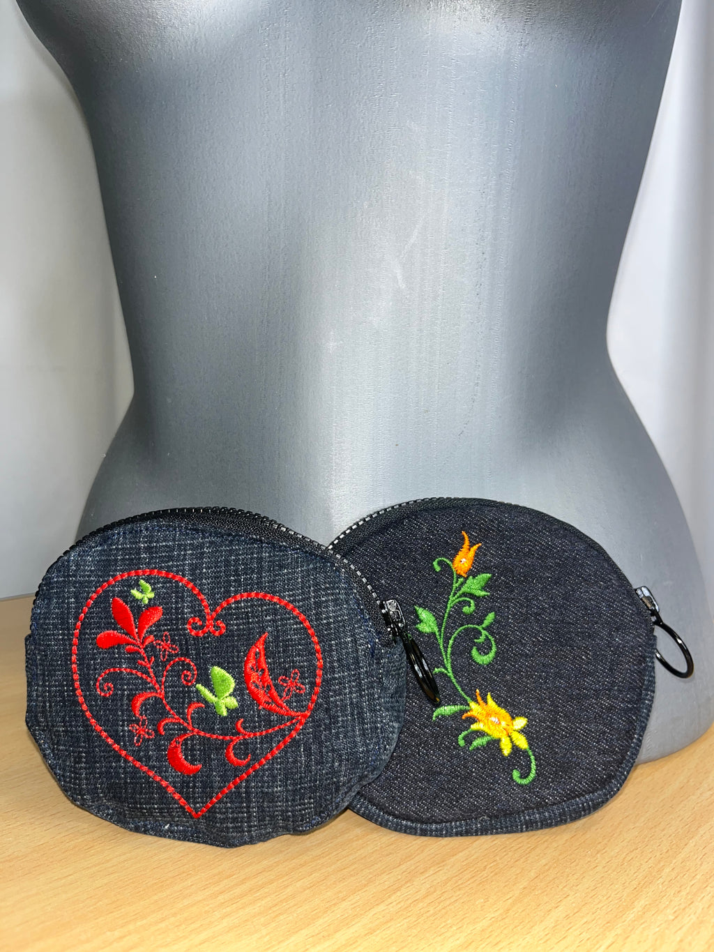 Porte-monnaies denim fleurs