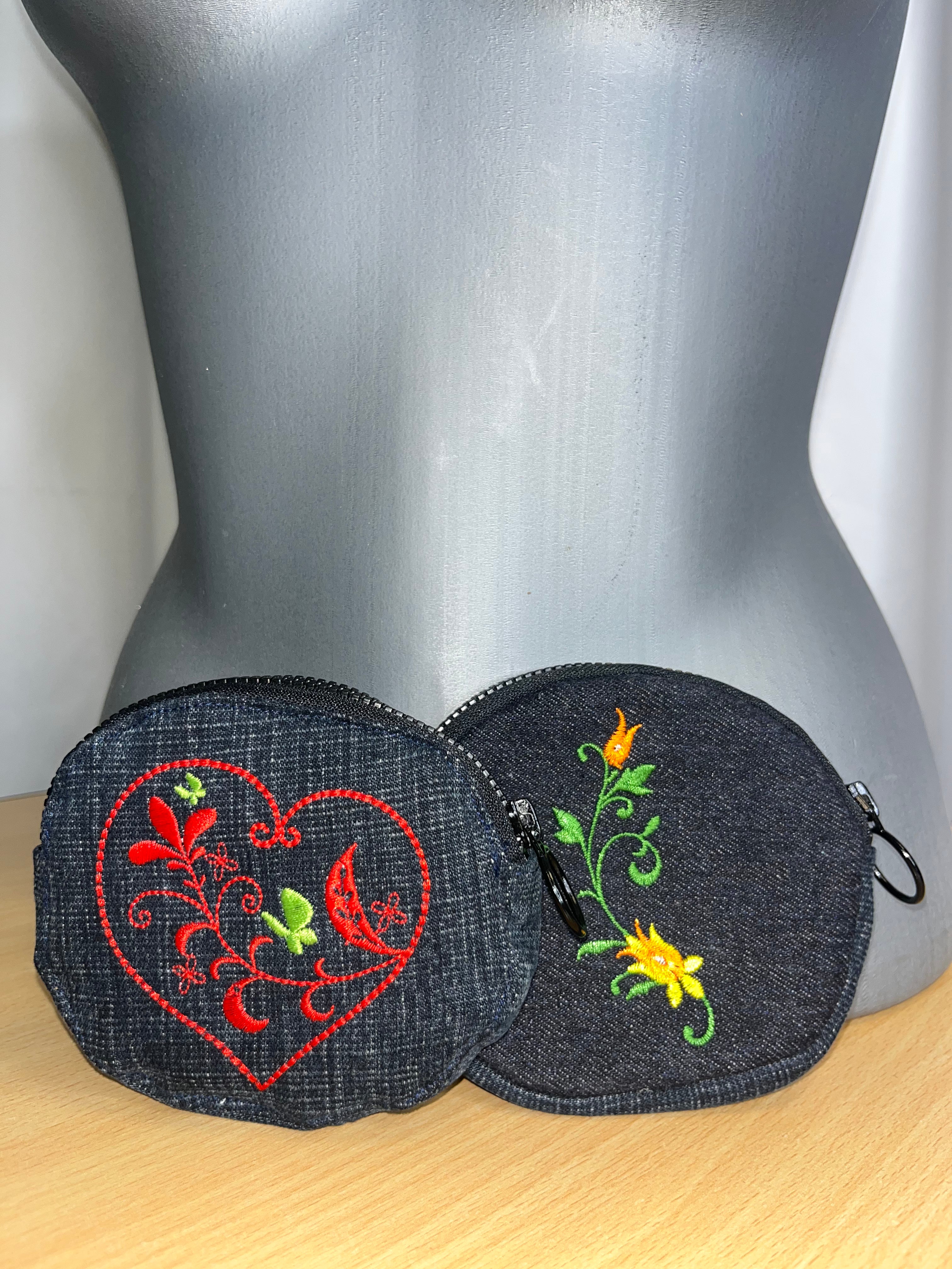 Porte-monnaies denim fleurs