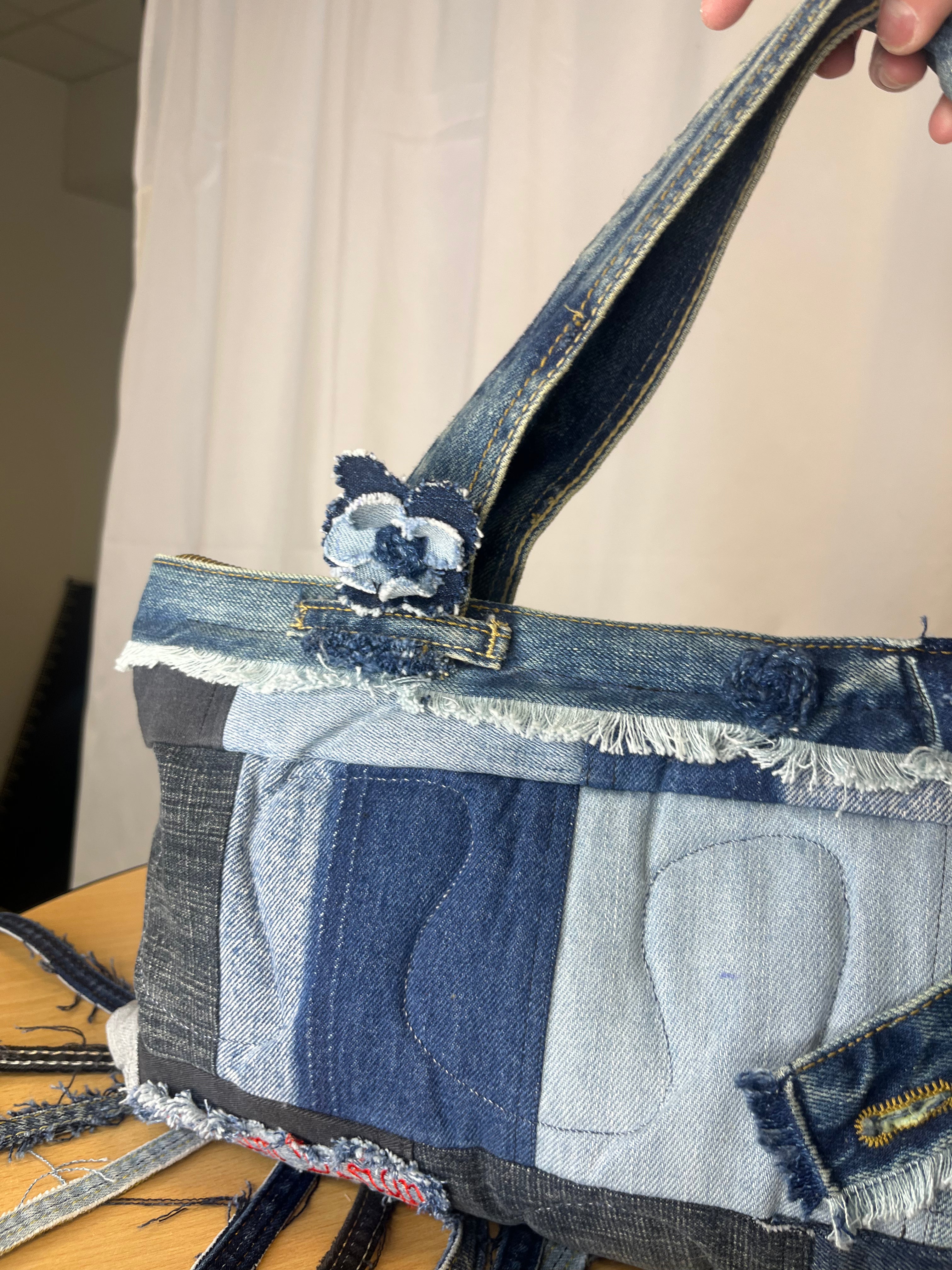 Sac à Main Patchwork Denim à Franges