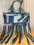 Sac à Main Patchwork Denim à Franges