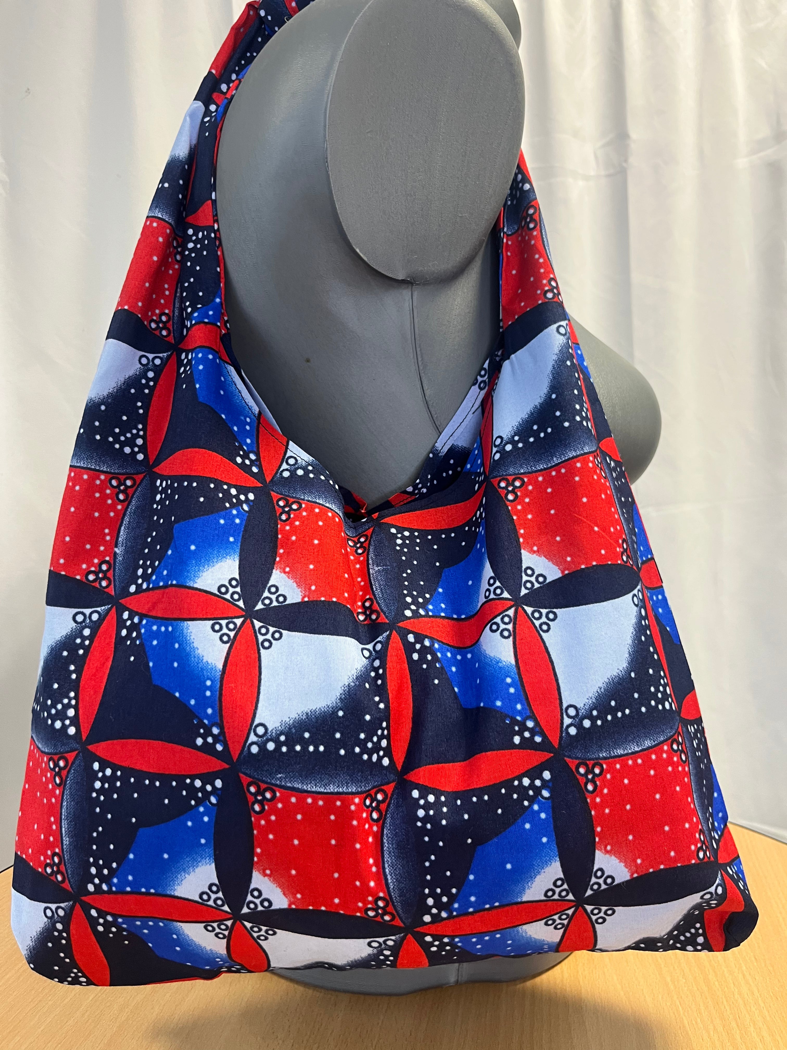 Sac Hobo en Wax bleu/rouge