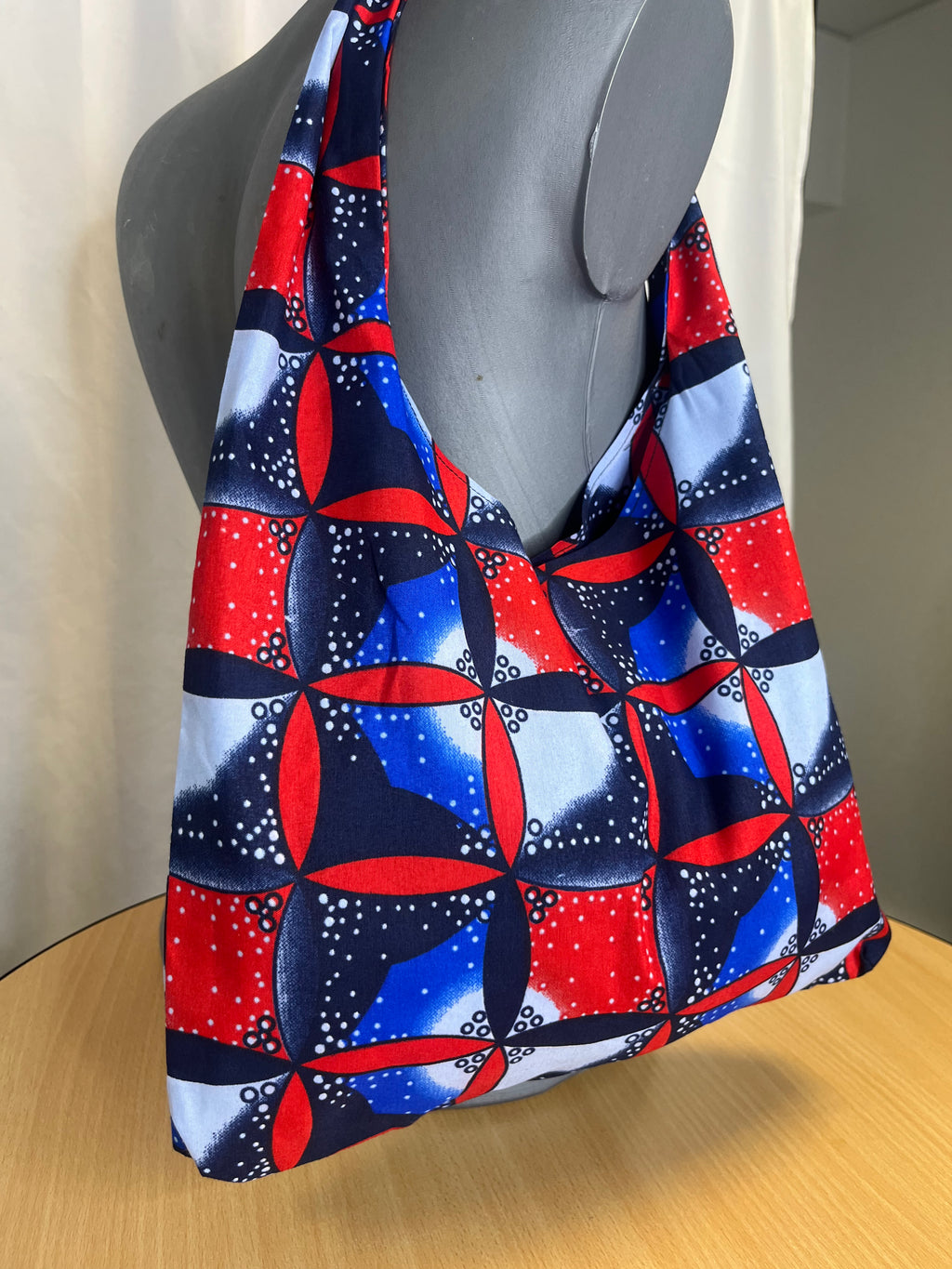 Sac Hobo en Wax bleu/rouge