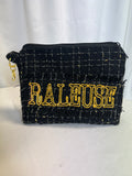 Petite pochette tweed noire pailleté avec broderie