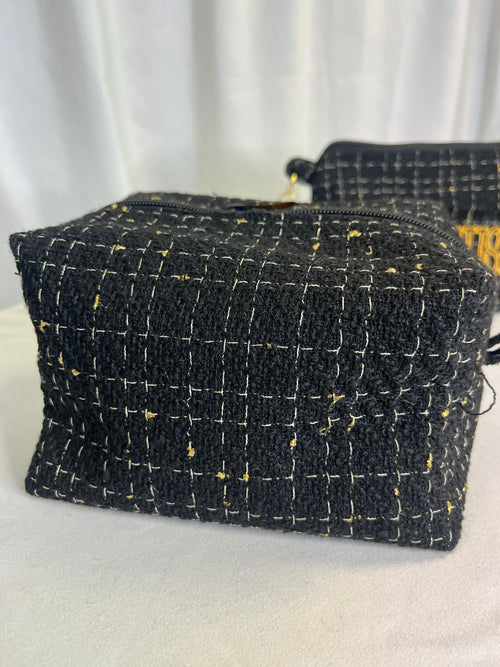 Pochette en tweed noir paillé doré