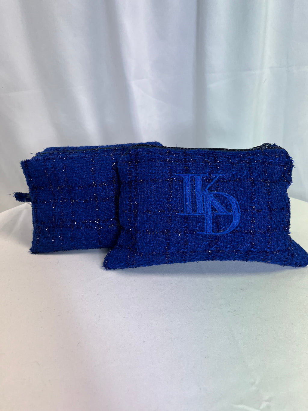 pochette maquillage tweed bleu