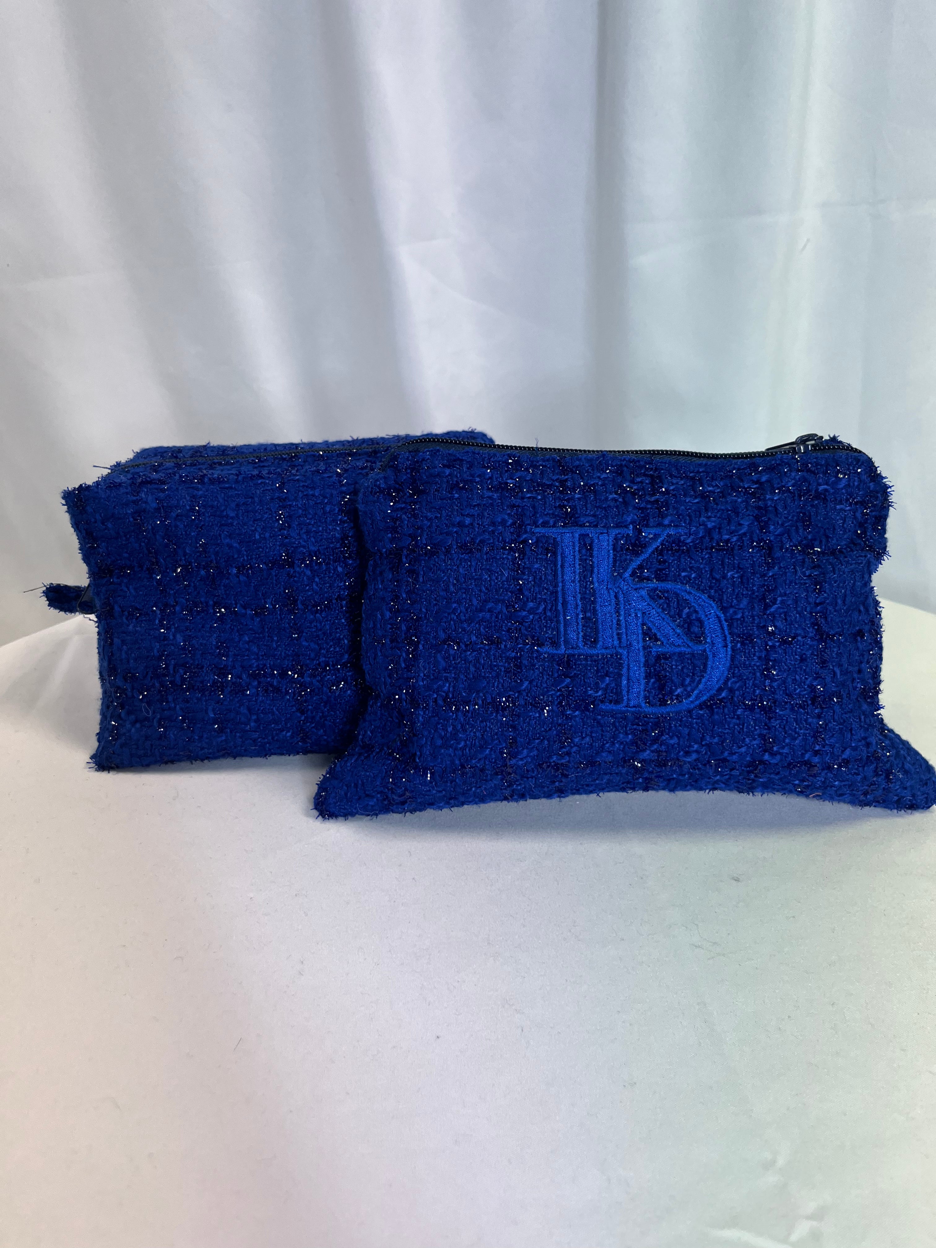 pochette maquillage tweed bleu