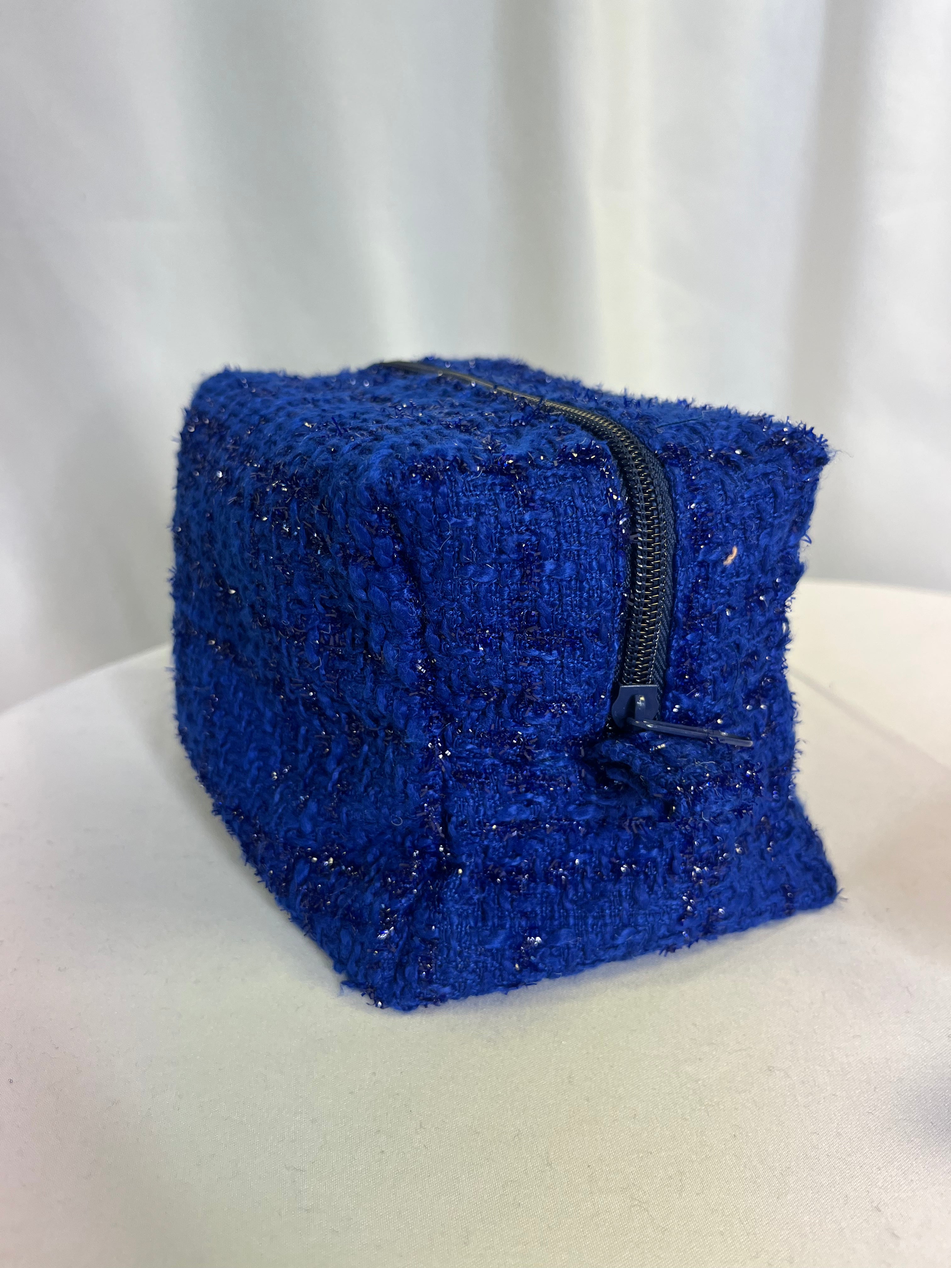 pochette maquillage tweed bleu