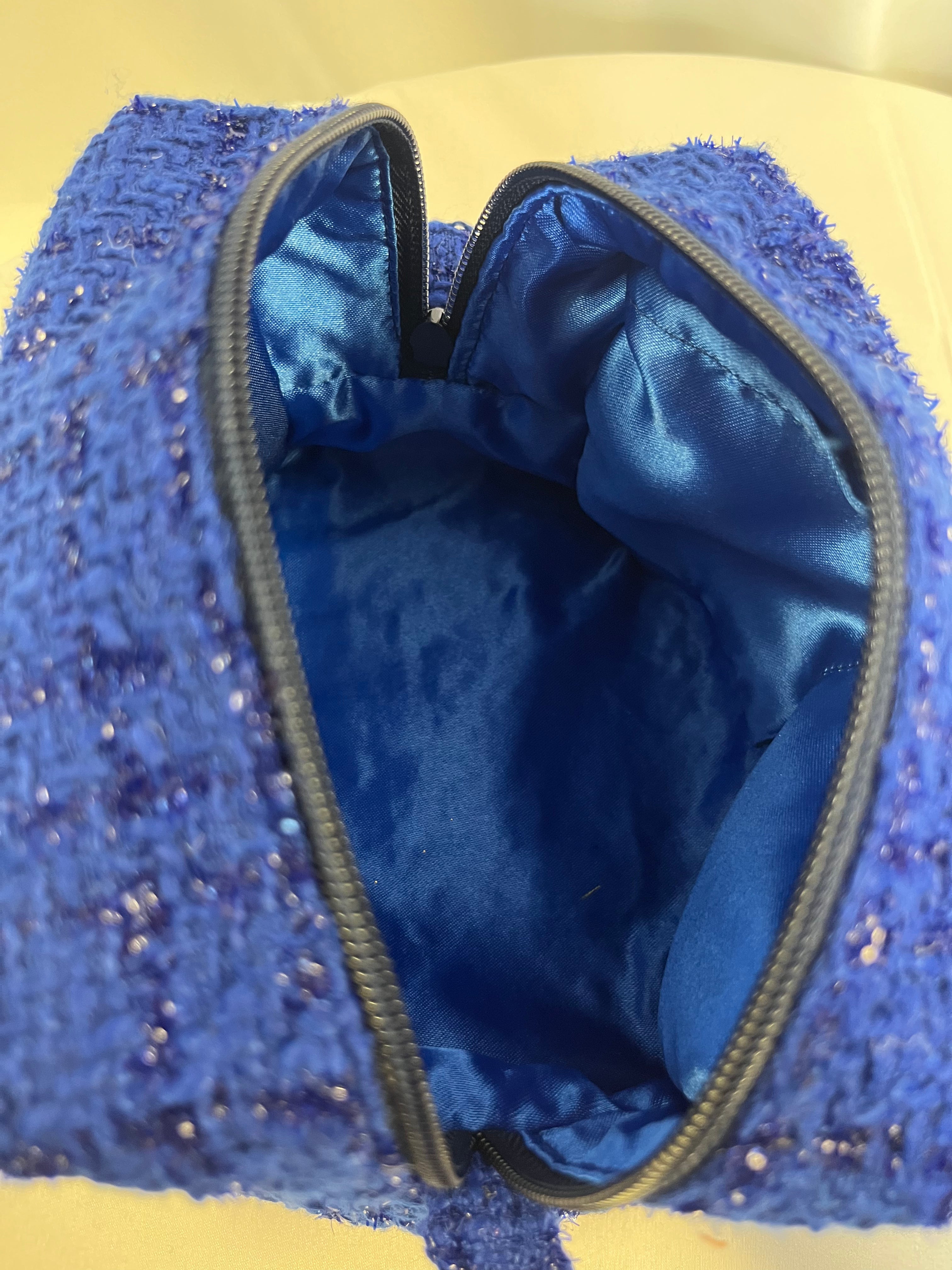 pochette maquillage tweed bleu