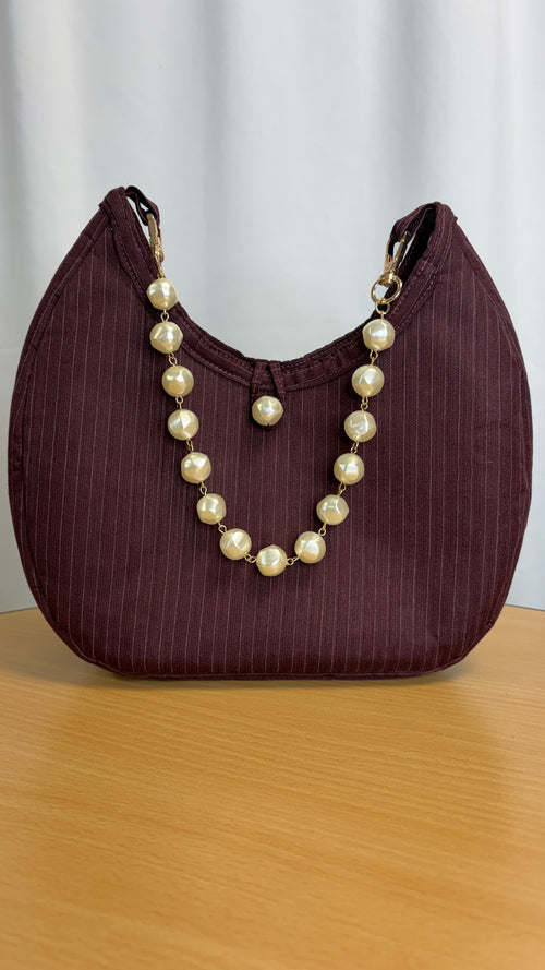 Sac à main bordeaux avec anse perles