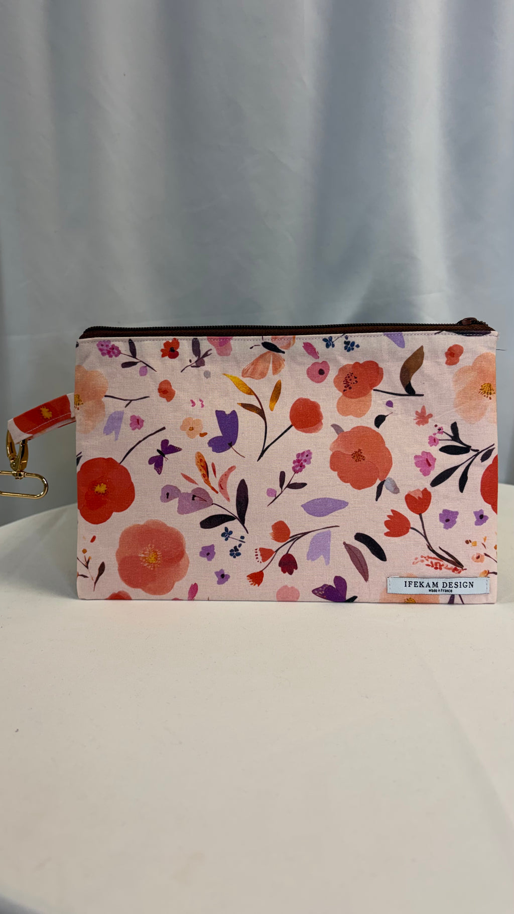 Grande Pochette plate pèche fleurie