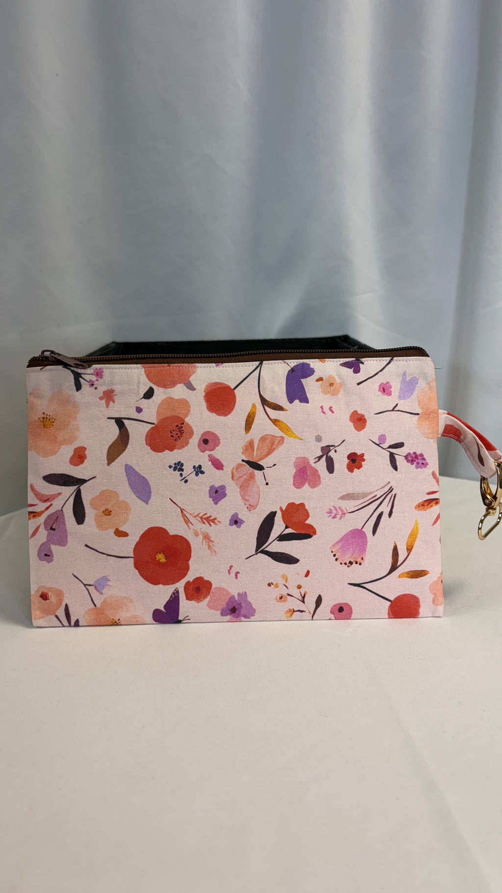 Grande Pochette plate pèche fleurie