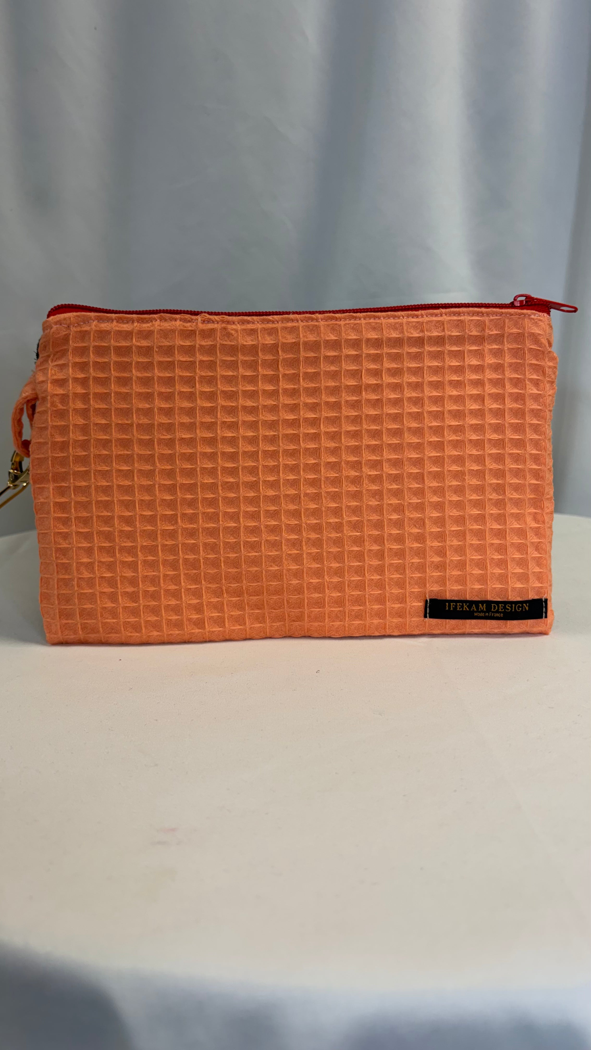 Grande Pochette nid d’abeille uni papaye