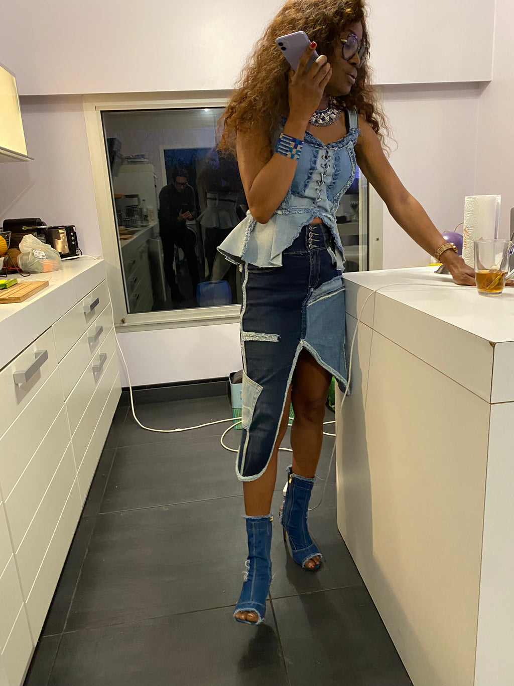 Distressed 4blue jeans skirt