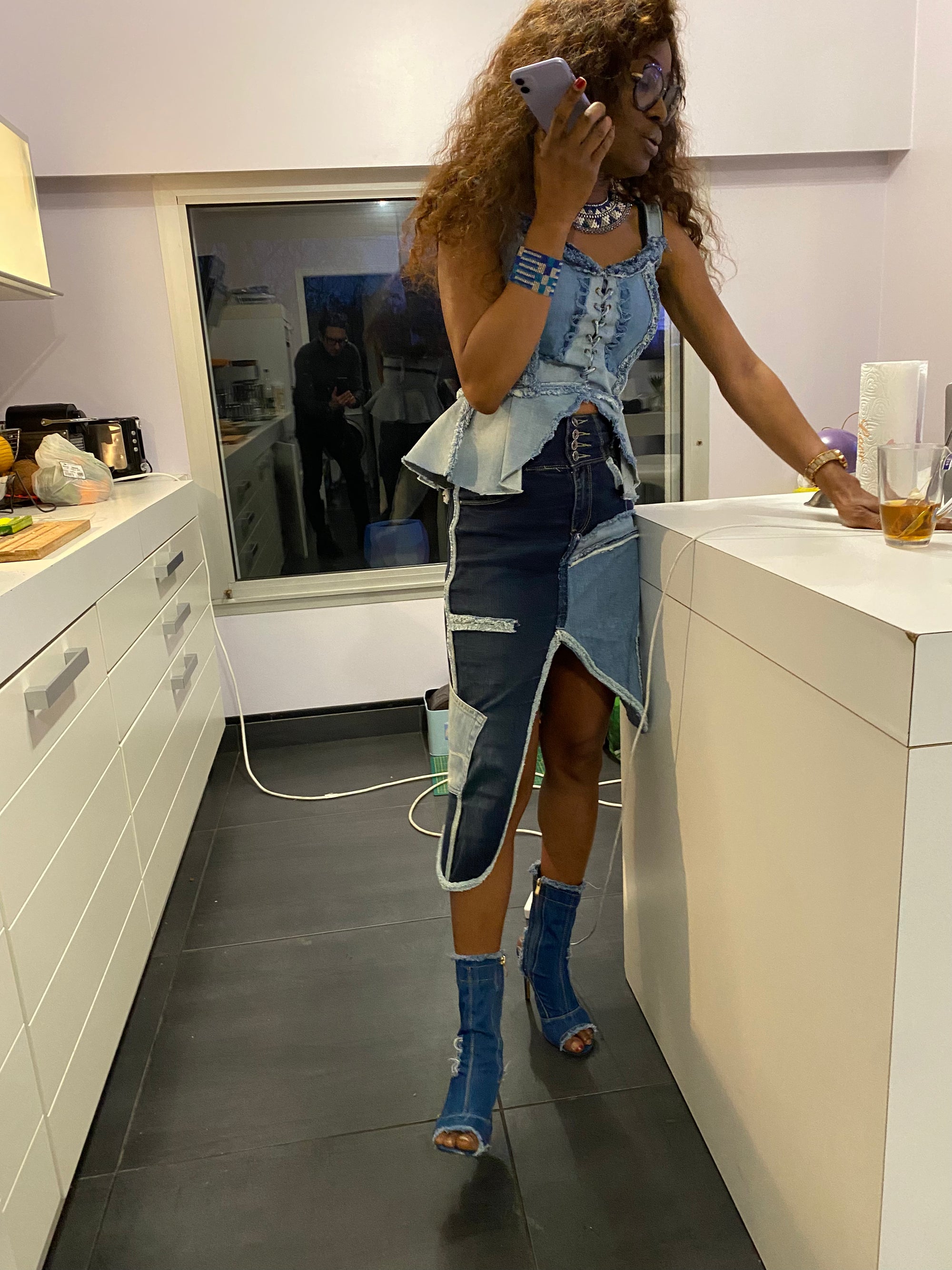 Distressed 4blue jeans skirt